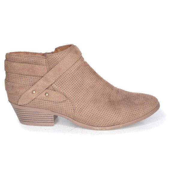 SODA Vegan Suede Western Booties Ankle Boots Brown Perforated Summer Festival - Picture 2 of 9